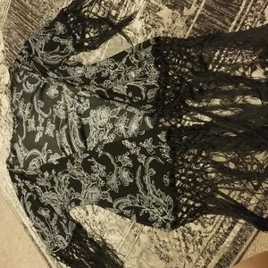 Torrid Black Floral Fringe Kimono